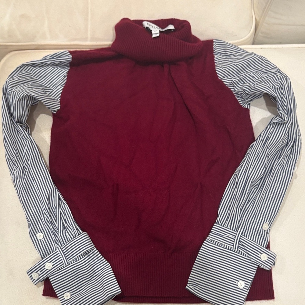 Derek Lam Burgundy and Striped Turtleneck Sweater